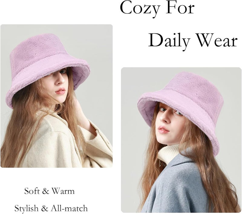 BEARUN Winter Faux Fur Furry Bucket Hat Fluffy Fuzzy Warm Hat Plush Fisherman Hat for Women Men Teens Girls - Image 2